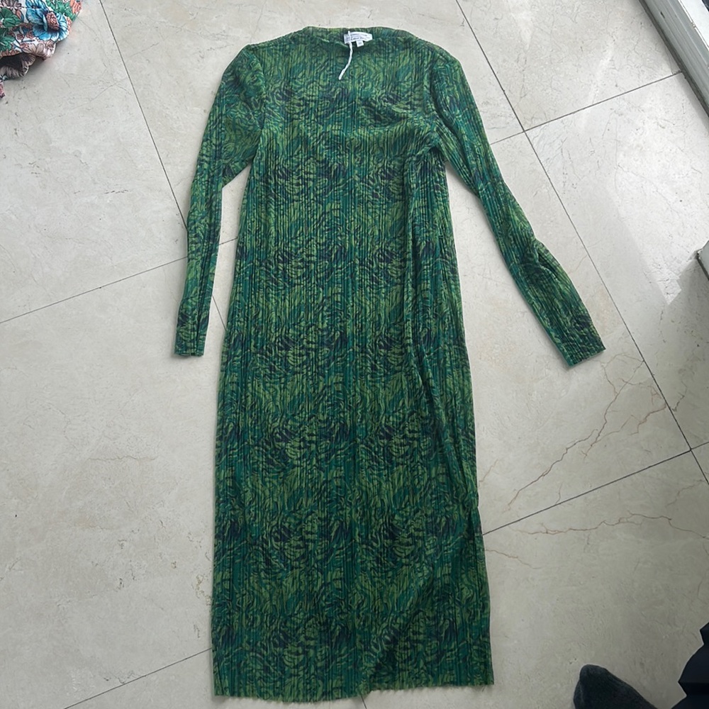 Mesh midi dress green print xs- one use